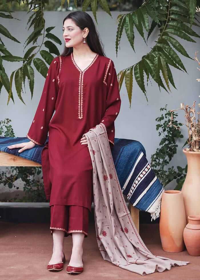 AISLING 3PC Dhanak suit with Embroidered Shawll