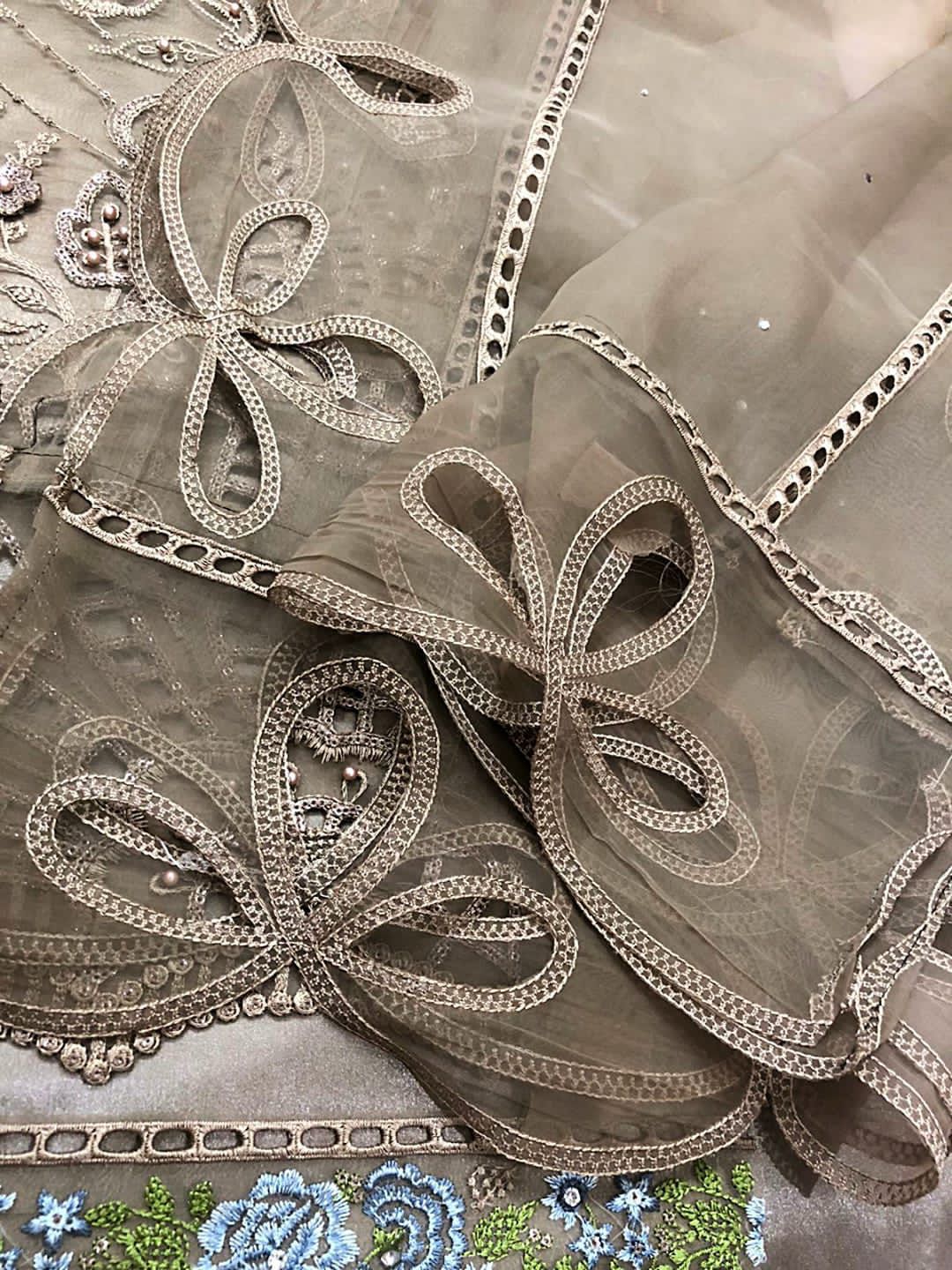 MARIA B Fabric Organza Fully Heavy Embroidered Front With Hand Stone Work With 3D flower Attach