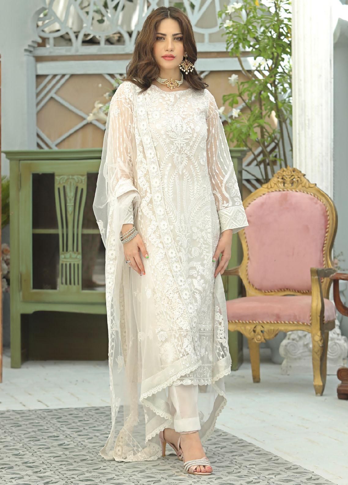 PARTY SUIT WORN BY NEELUM MUNIR Unstitch FABRIC ORGANZA Front Full Heavy Embroidered With Sequence&nbsp;