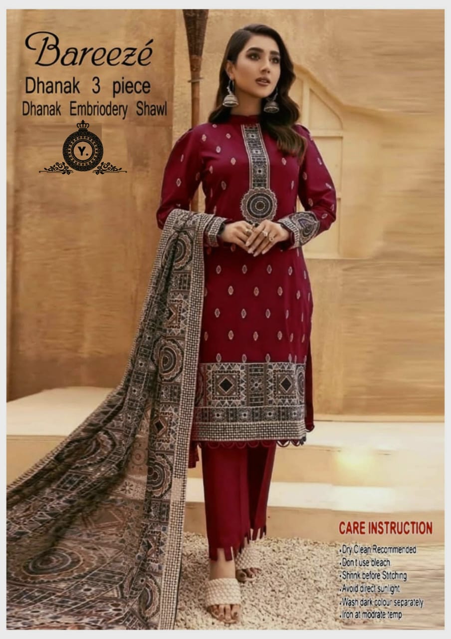 Bareeze Heavy Embroidered Dhanak Suit (Embroidered Dhanak Shawl)