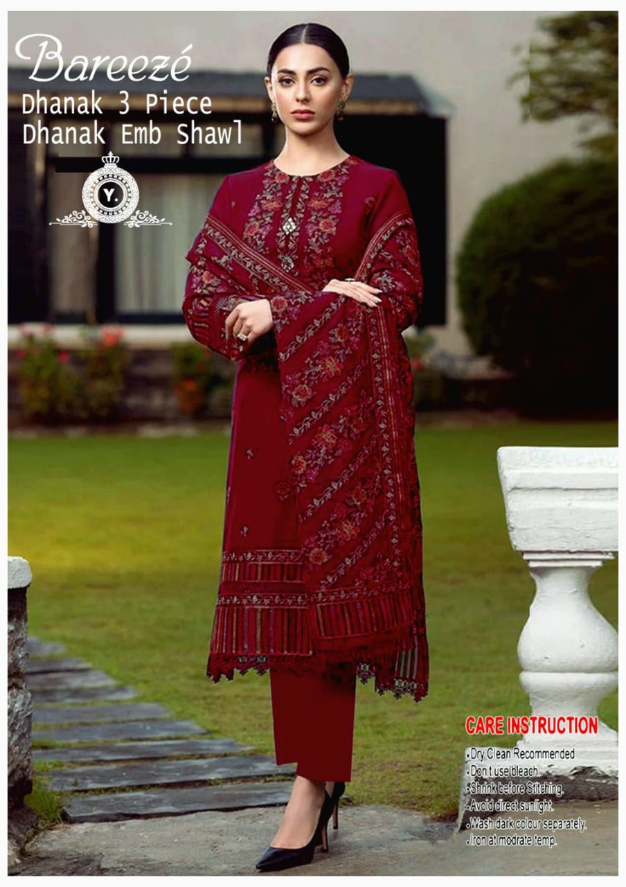 Bareeze Heavy Embroidered Dhanak Suit (Embroidered Dhanak Shawl)