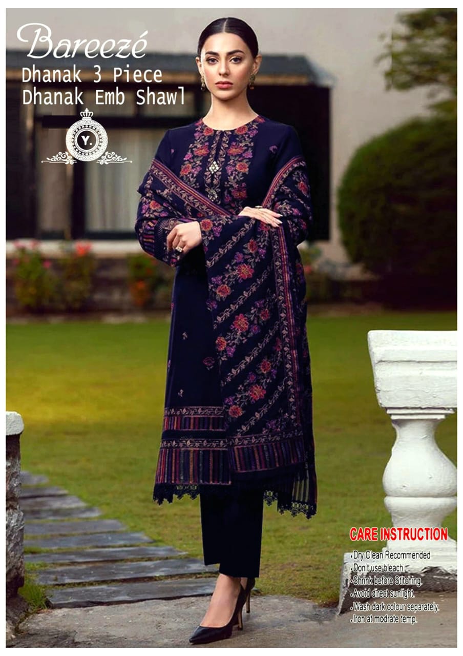 Bareeze Heavy Embroidered Dhanak Suit (Embroidered Dhanak Shawl)