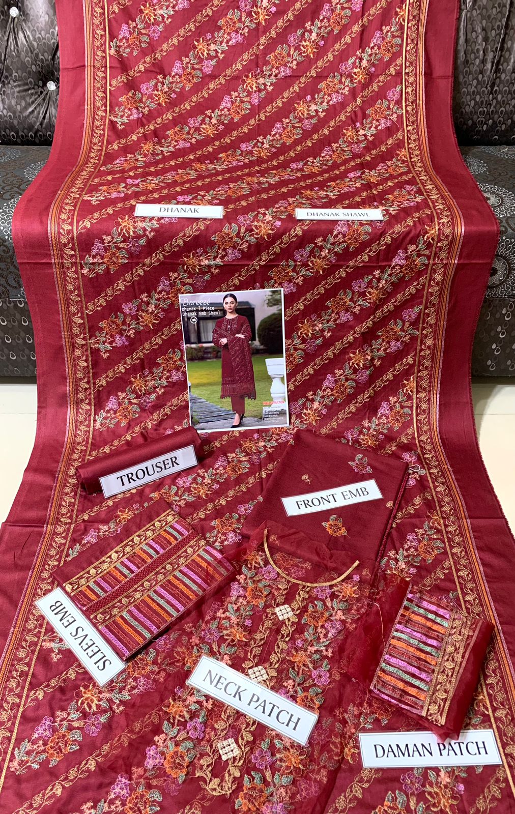 Bareeze Heavy Embroidered Dhanak Suit (Embroidered Dhanak Shawl)