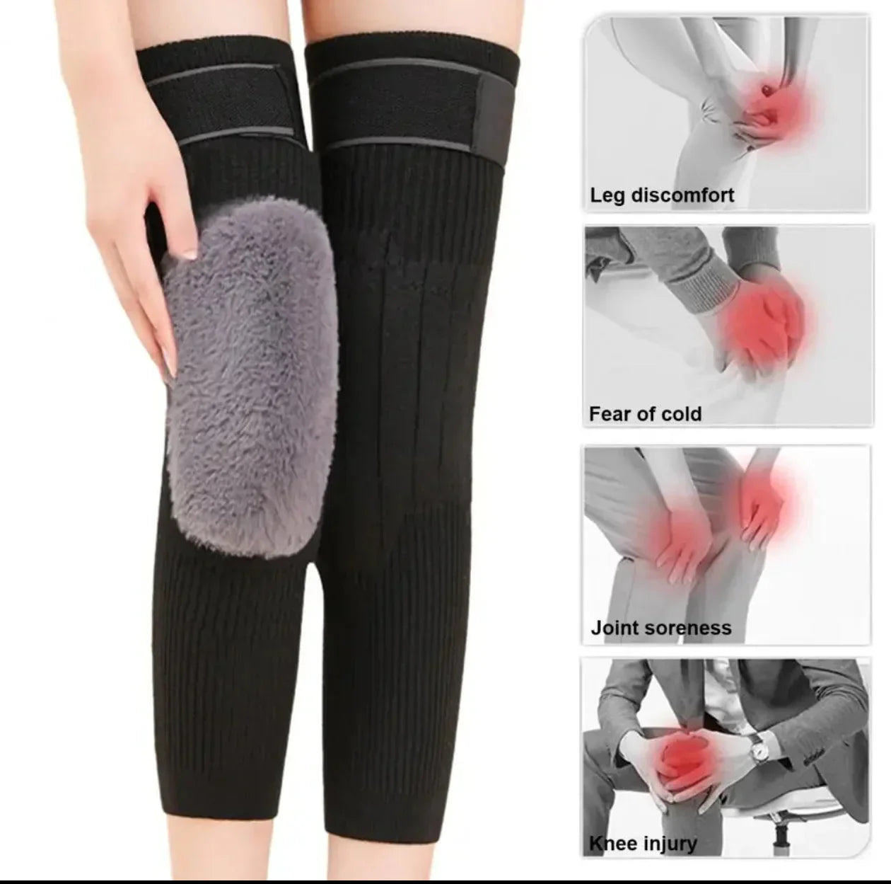 2 Pcs ADJUSTABL WOOL KNEE WARMERS PADS WITH STRAP